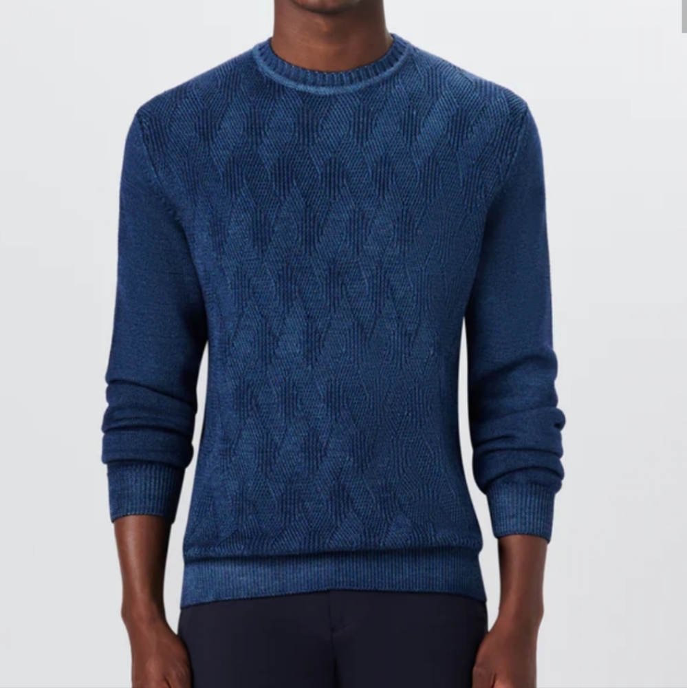 Bugatchi Fine Merino Wool Diamond Stitch Cable Opal Blue Sweater Size Medium